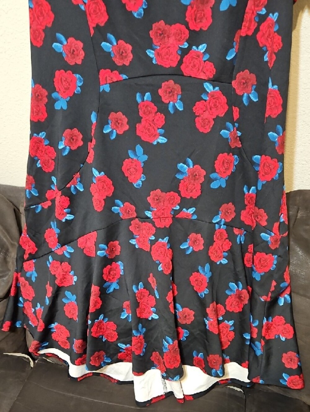 Lane Bryant Black Midi Dress with Red Rose and Blue Leaf Accents - Picture 3 of 10